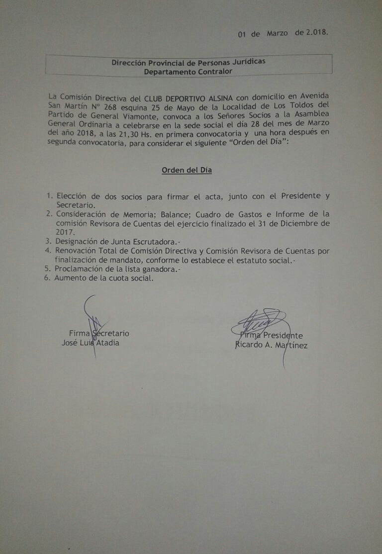 Convocatoria asamblea ordinaria