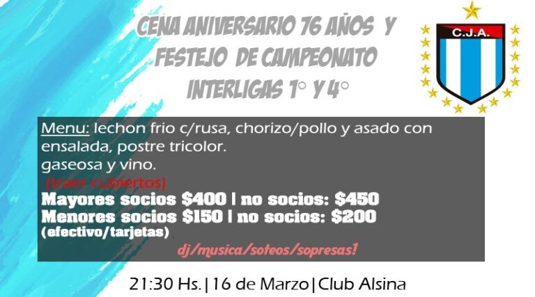 Cena aniversario y festejo interliga