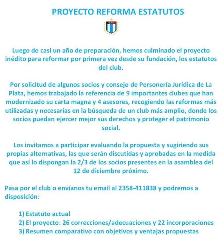 Invitación a participar de la primer reforma del estatuto