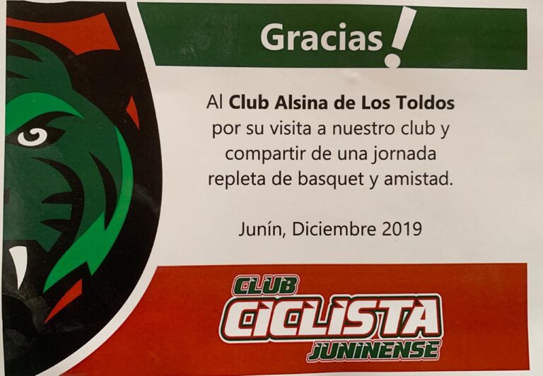 Agradecimiento club Ciclista de Junín por visita para encuentro de básquet