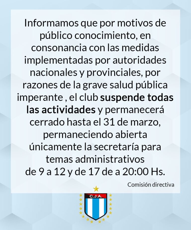 Suspensión de actividades por pandemia