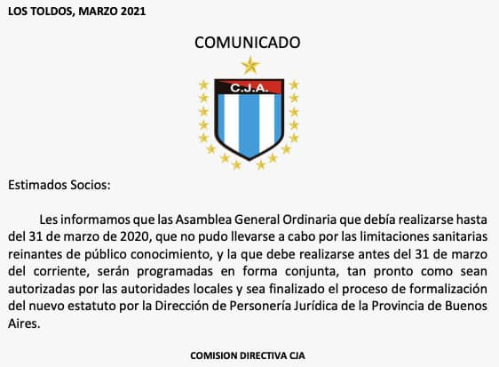 COMUNICADO Asamblea general ordinaria